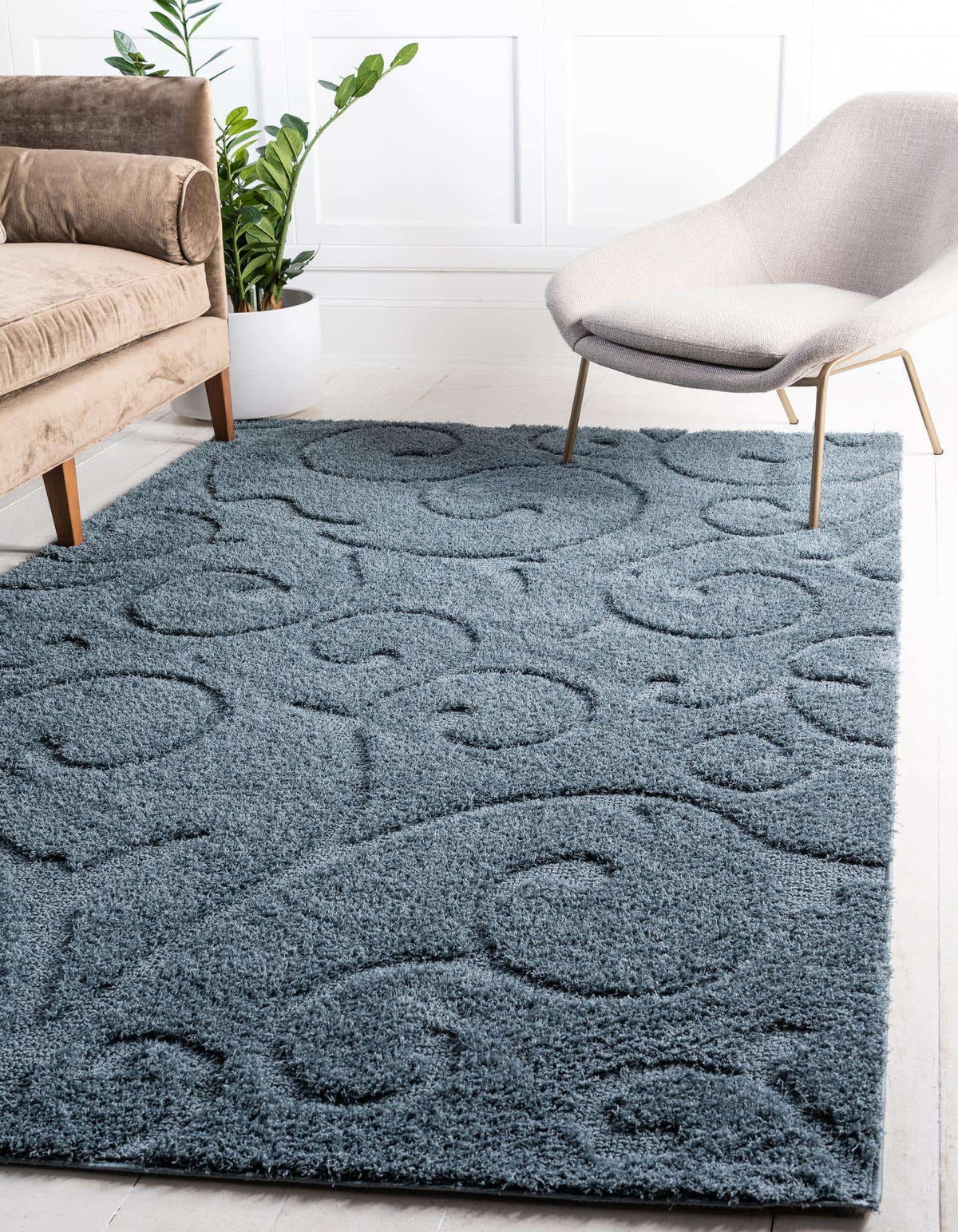 Rechteck Hochflorteppich Floral Shag in Blau von Hadorn™ - Lifestyle Image