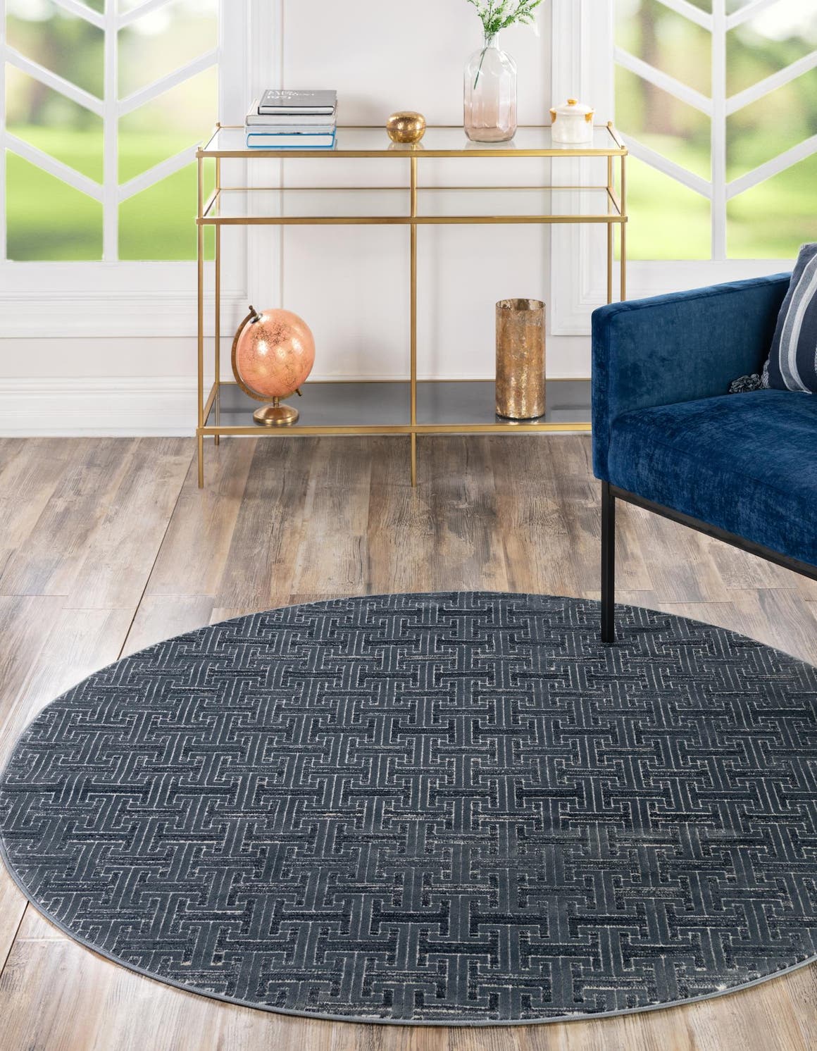 Rund Teppich Bellevue in Marineblau von Hadorn™ - Lifestyle Image