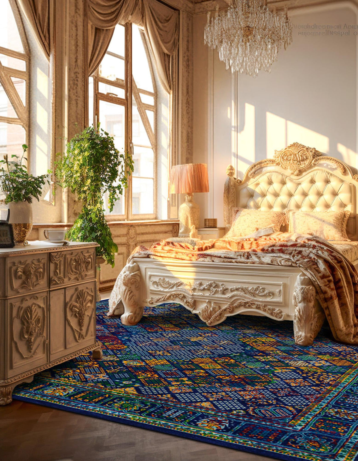 Quadratisch Teppich Calypso in Marineblau von Hadorn™ - Lifestyle Image