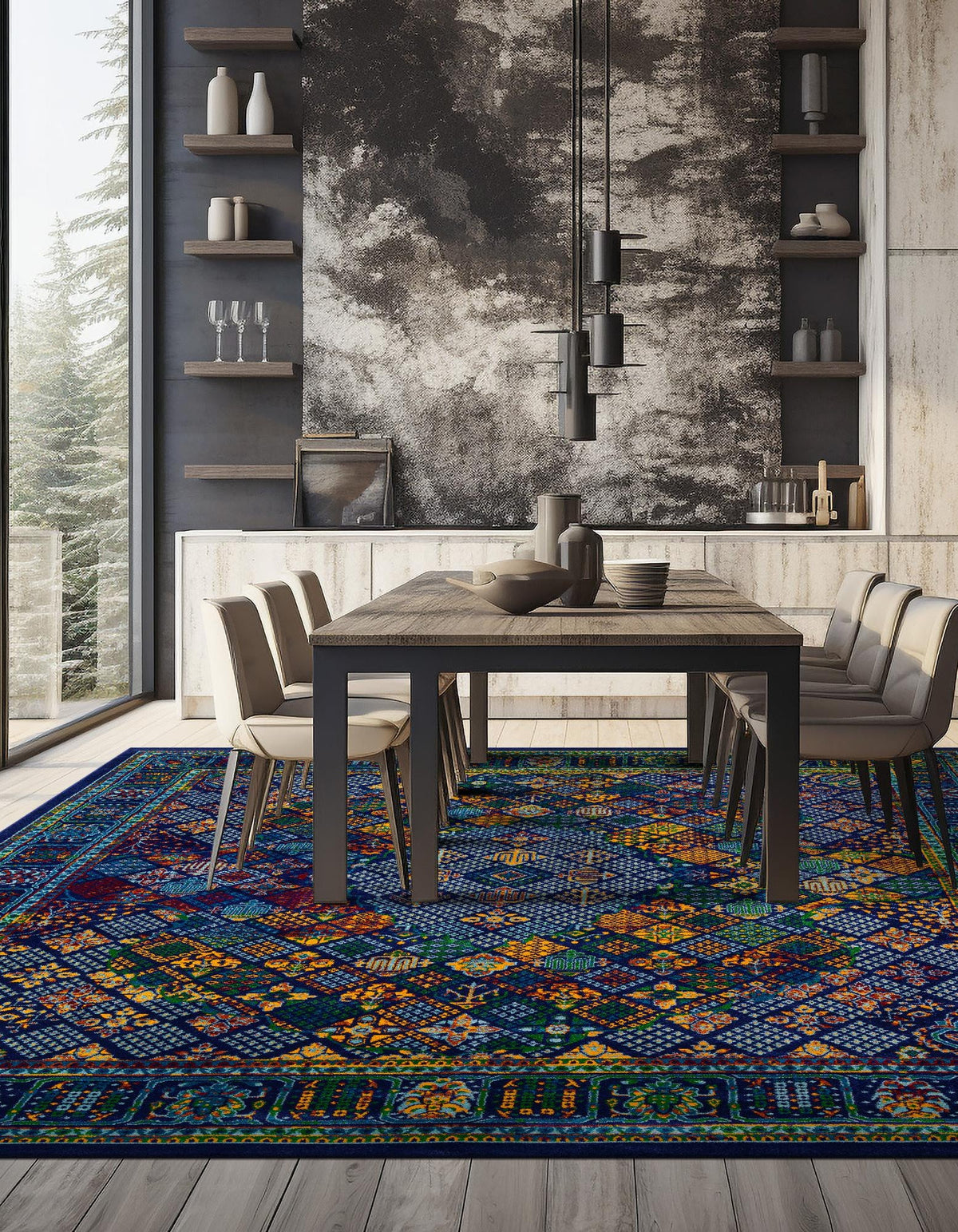 Quadratisch Teppich Calypso in Marineblau von Hadorn™ - Lifestyle Image