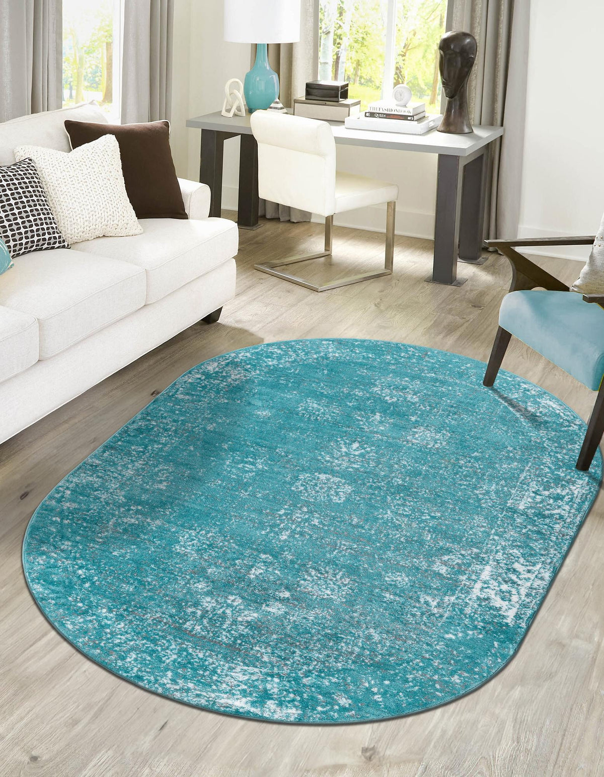 Oval Teppich Monaco in Türkis von Hadorn™ - Lifestyle Image