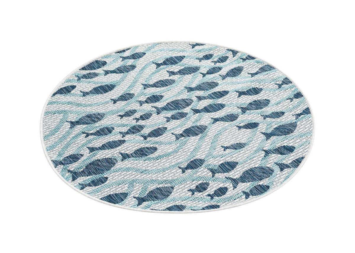 Rund Outdoor Teppich Tulum Outdoor in Blau von Hadorn™ - Lifestyle Image