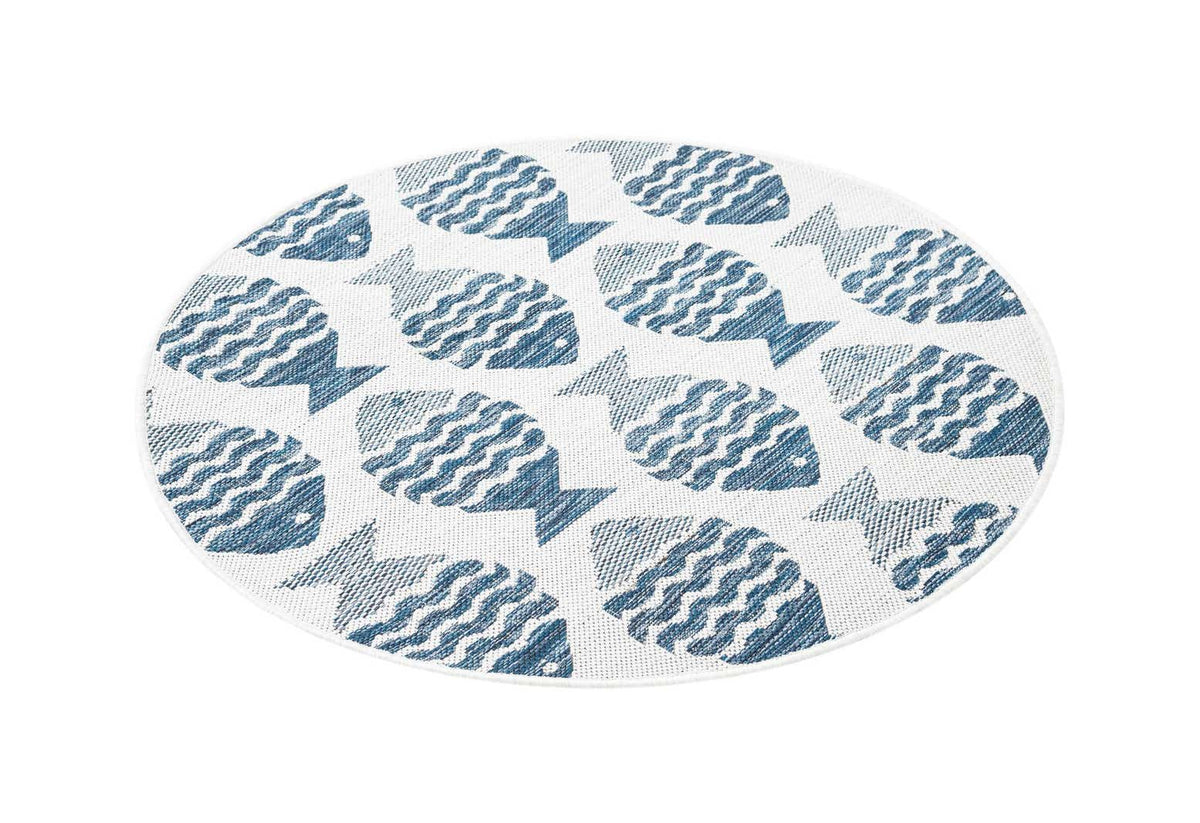 Rund Outdoor Teppich Tulum Outdoor in Marineblau von Hadorn™ - Lifestyle Image