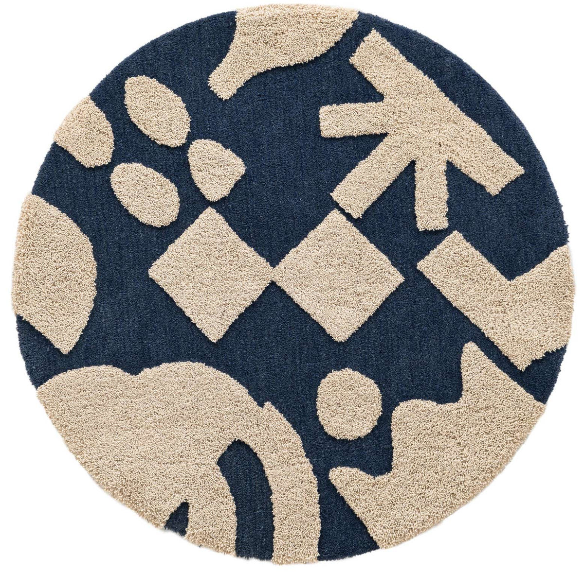 Rund Teppich AI Handgetuftet in Marineblau und Elfenbein von Hadorn™ - Lifestyle Image
