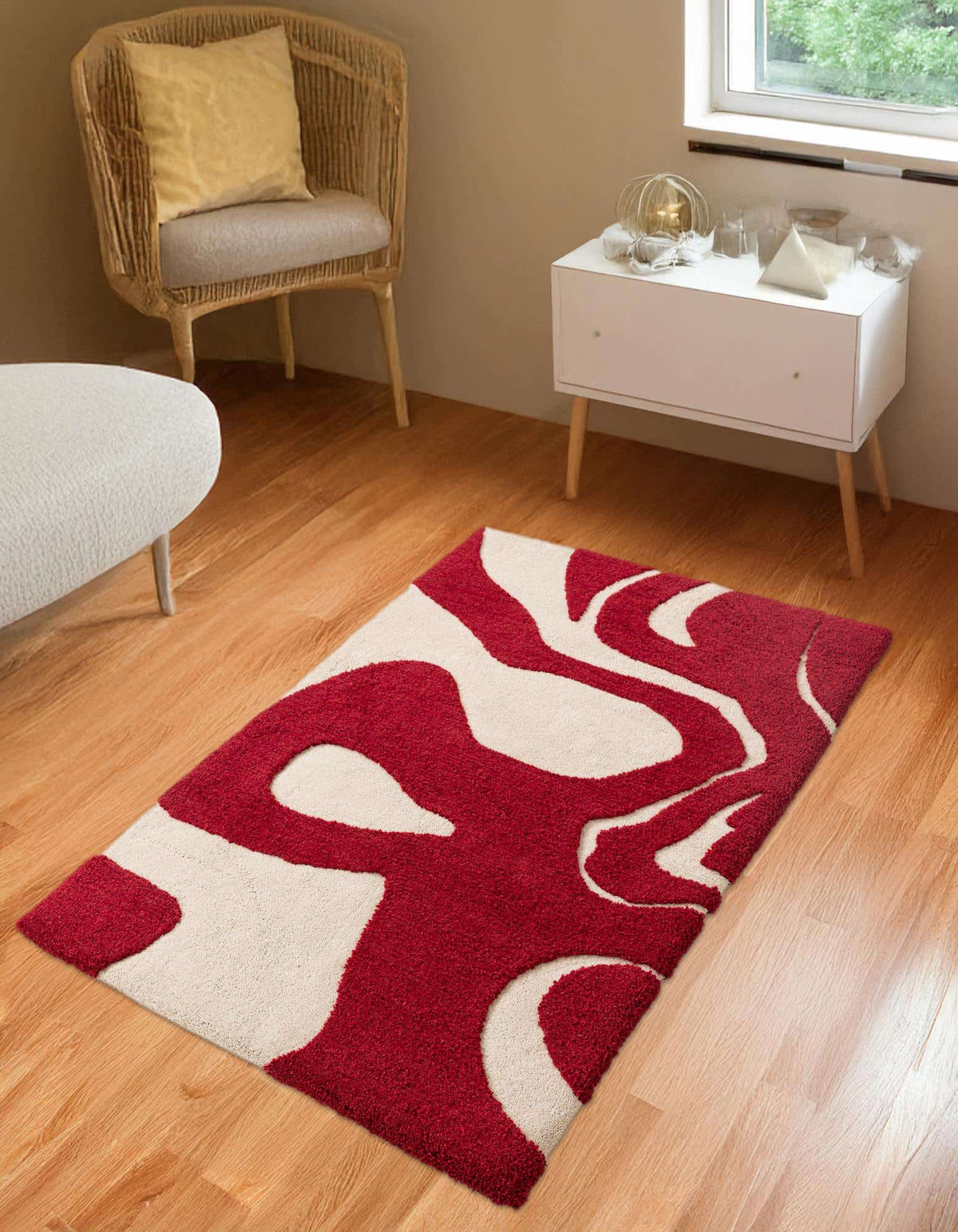 Rechteck Teppich AI Handgetuftet in Rot und Elfenbein von Hadorn™ - Lifestyle Image