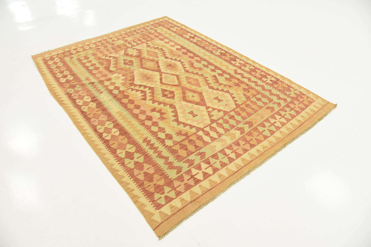Rechteck Handgeflochten Teppich Kelim Waziri in Rot von Hadorn™ - Lifestyle Image