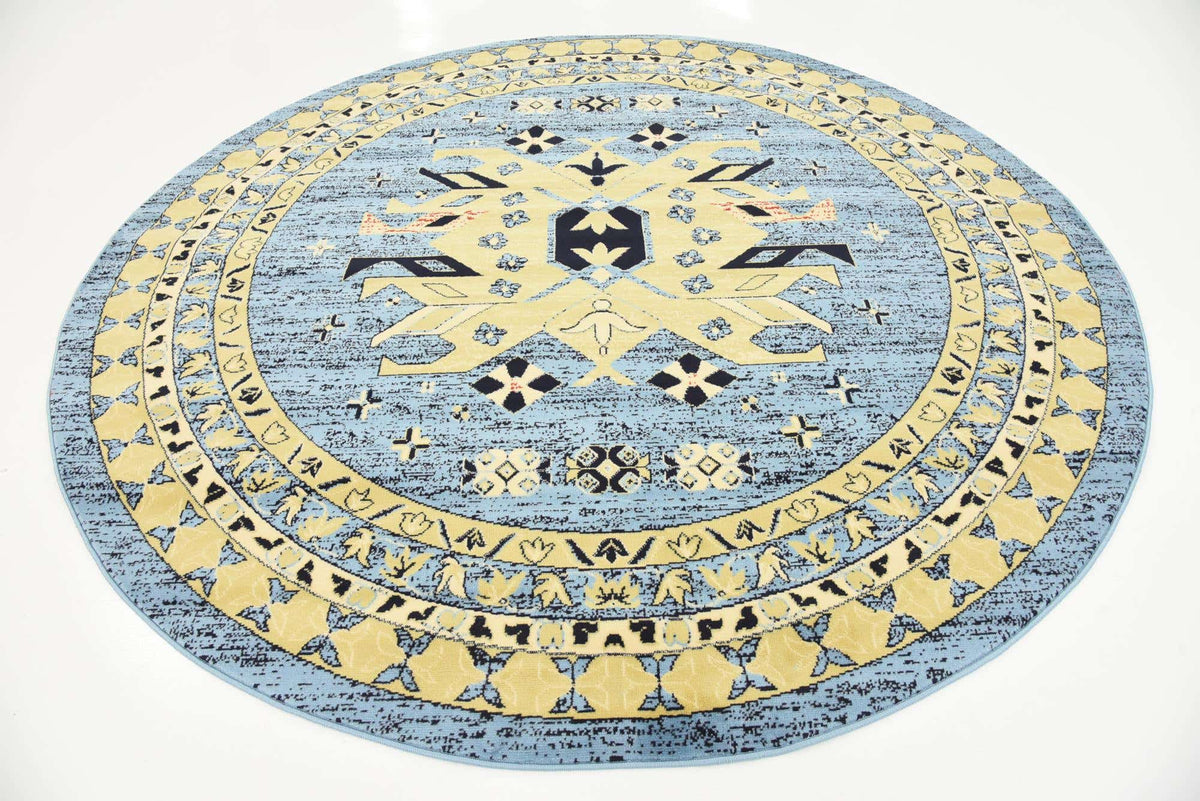 Rund Teppich Heriz Design in Hellblau von Hadorn™ - Lifestyle Image