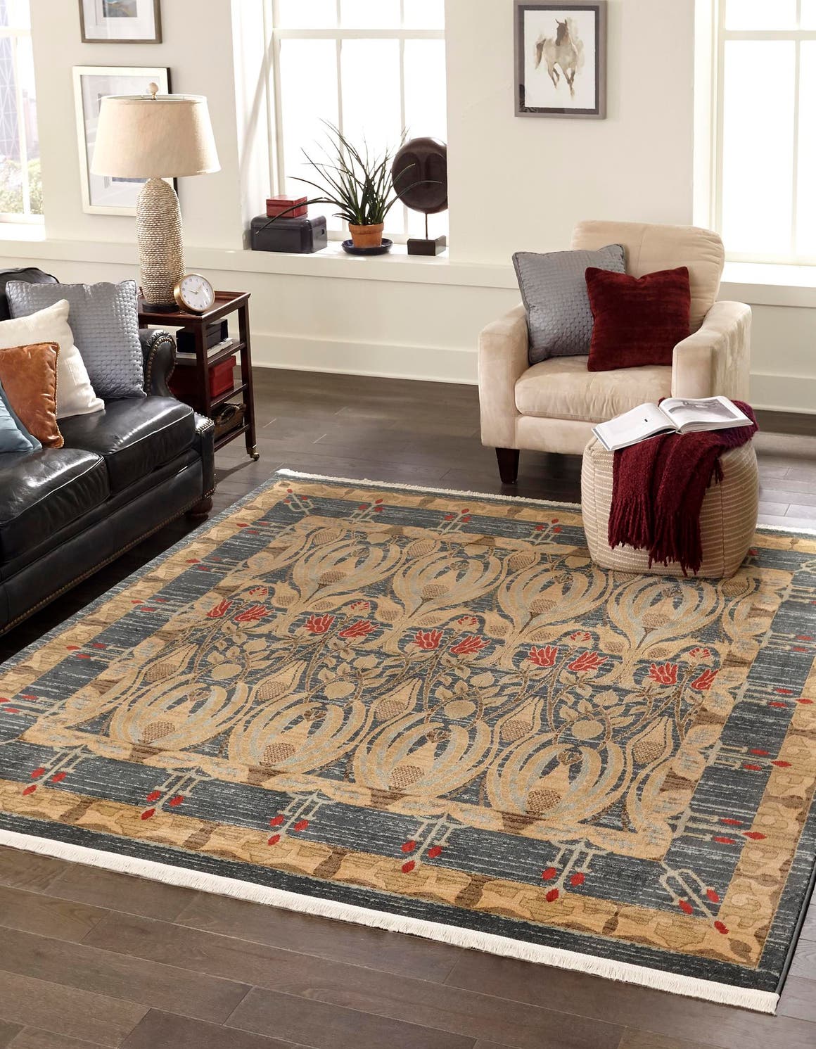 Quadratisch Teppich Kensington in Blau von Hadorn™ - Lifestyle Image