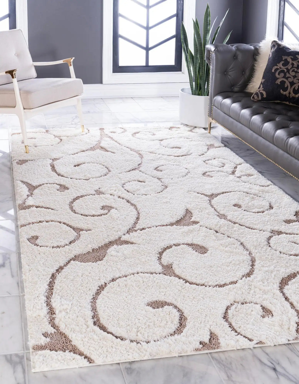 Rechteck Hochflorteppich Floral Shag in Beige von Hadorn™ - Lifestyle Image