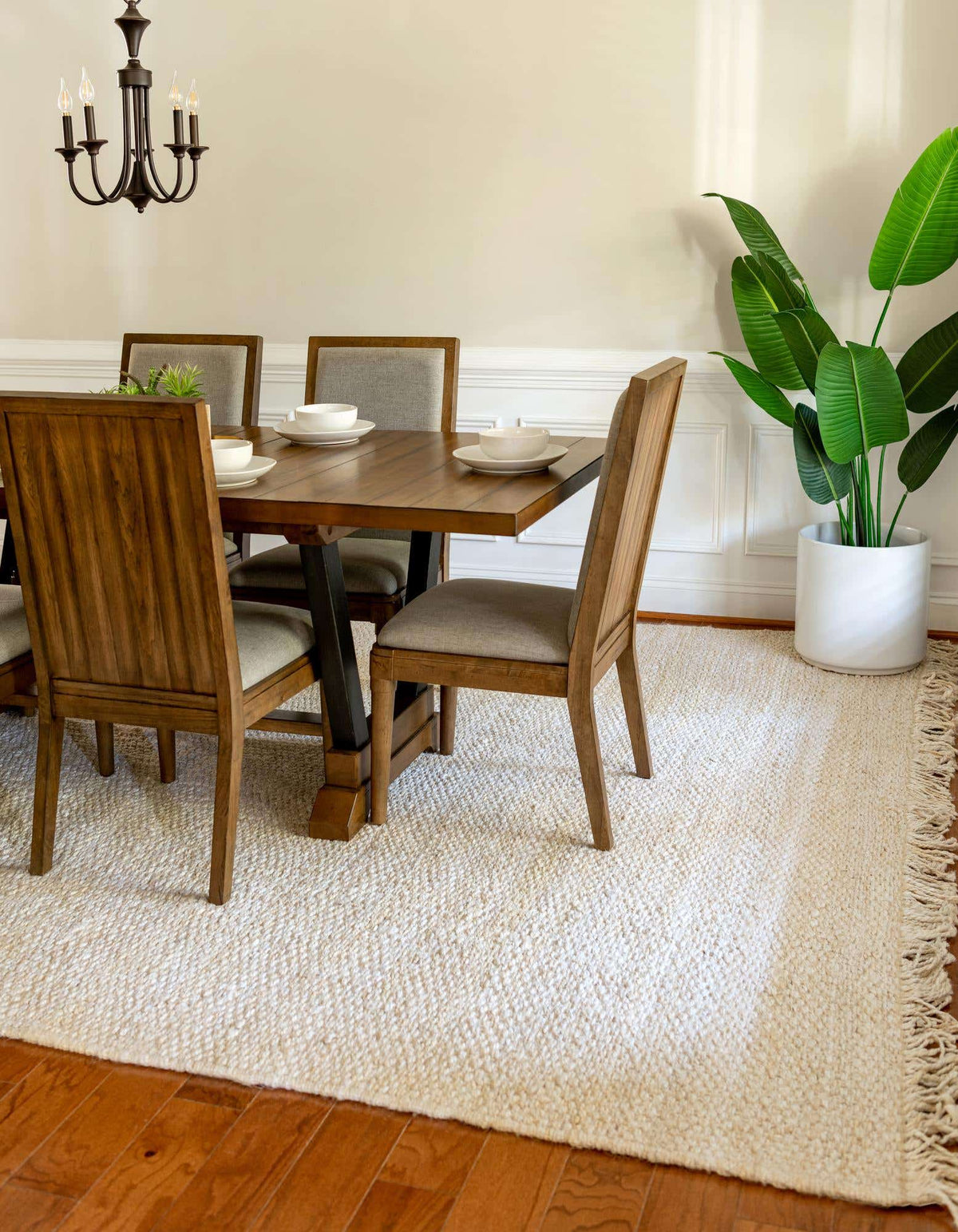 Rechteck Handgeflochten Teppich Chunky Jute in Elfenbein von Hadorn™ - Lifestyle Image