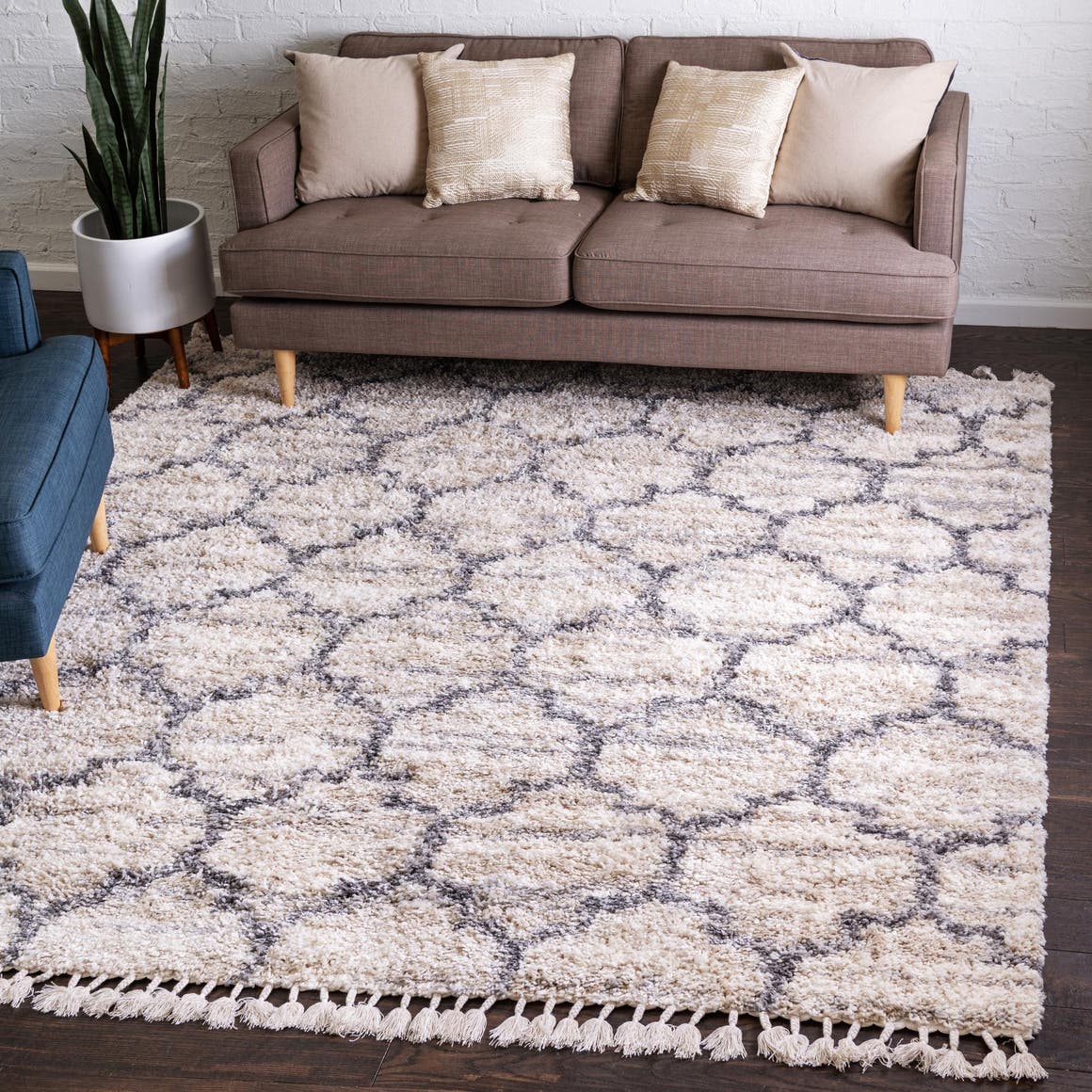 Quadratisch Hochflorteppich Lagom Shag in Beige von Hadorn™ - Lifestyle Image