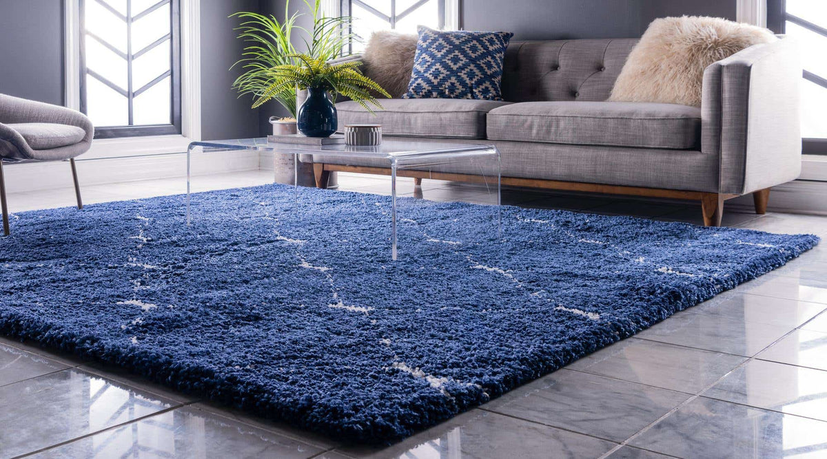 Quadratisch Hochflorteppich Marrakesh Shag in Blau von Hadorn™ - Lifestyle Image
