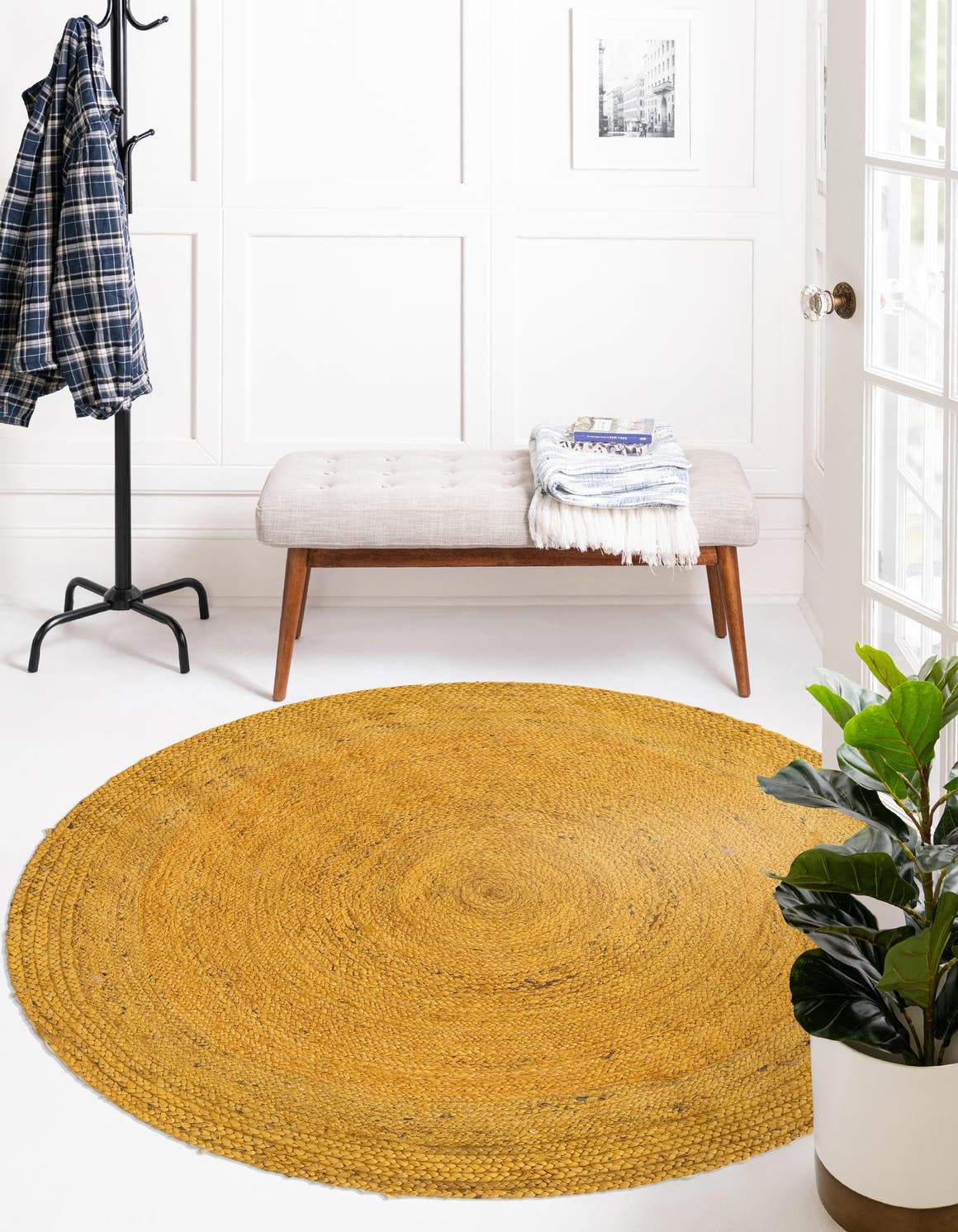 Rund Teppich Braided Jute in Gelb von Hadorn™ - Lifestyle Image