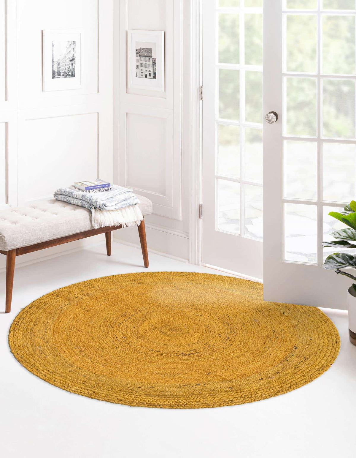 Rund Teppich Braided Jute in Gelb von Hadorn™ - Lifestyle Image