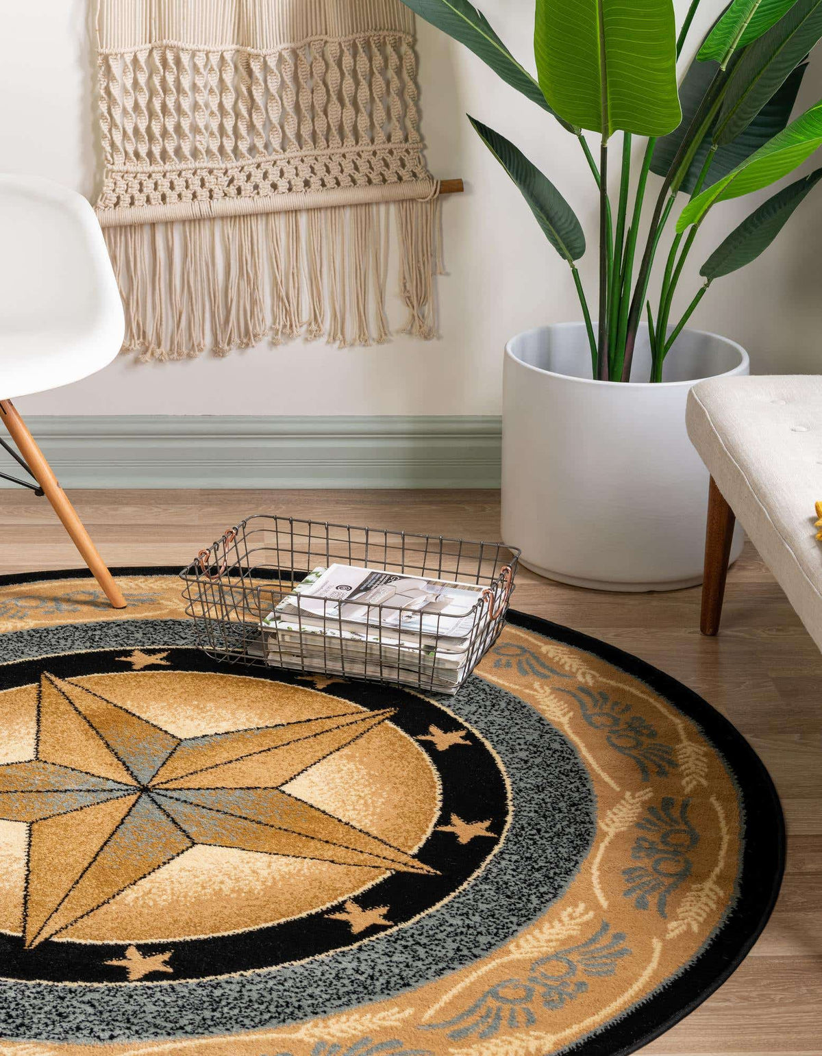 Rund Teppich Pioneer in Blau von Hadorn™ - Lifestyle Image