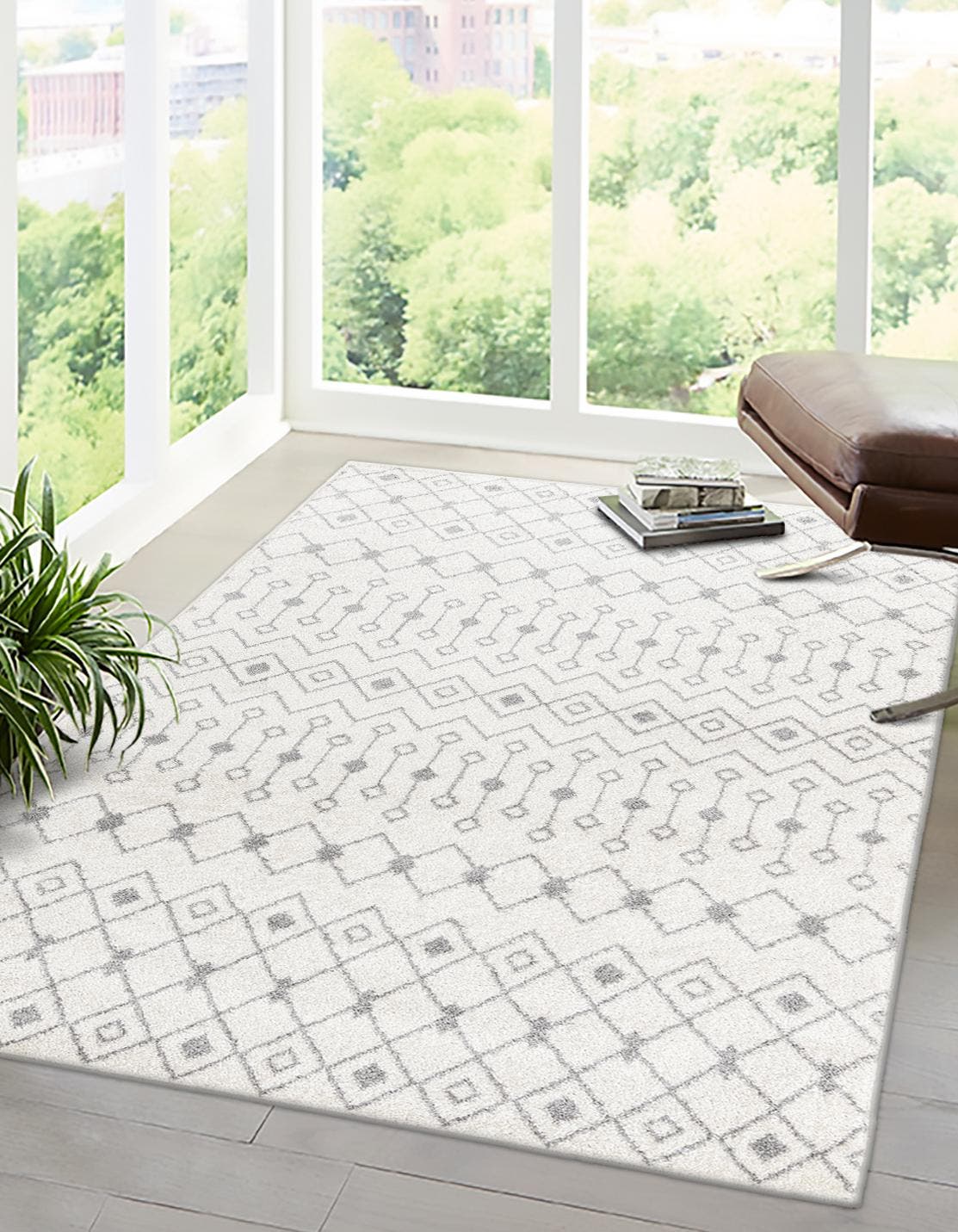 Rechteck Teppich Moroccan Trellis in Elfenbein und Grau von Hadorn™ - Lifestyle Image