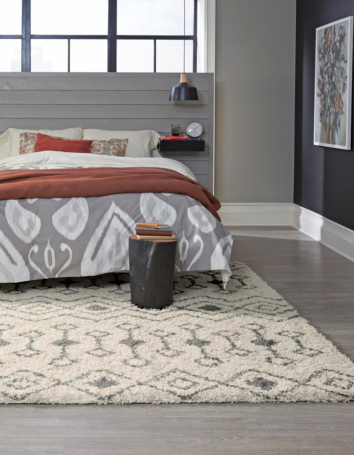 Quadratisch Hochflorteppich Moroccan Trellis Shag in Elfenbein von Hadorn™ - Lifestyle Image